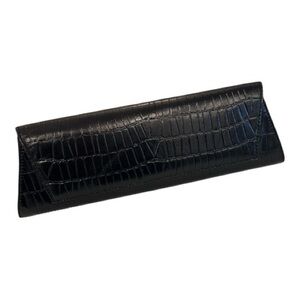 Kenneth Cole New York | Elegant Black Leather Crocodile Embossed Envelope Clutch